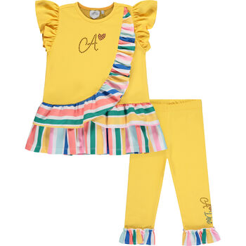 Girls Yellow Stripe Leggings Set
