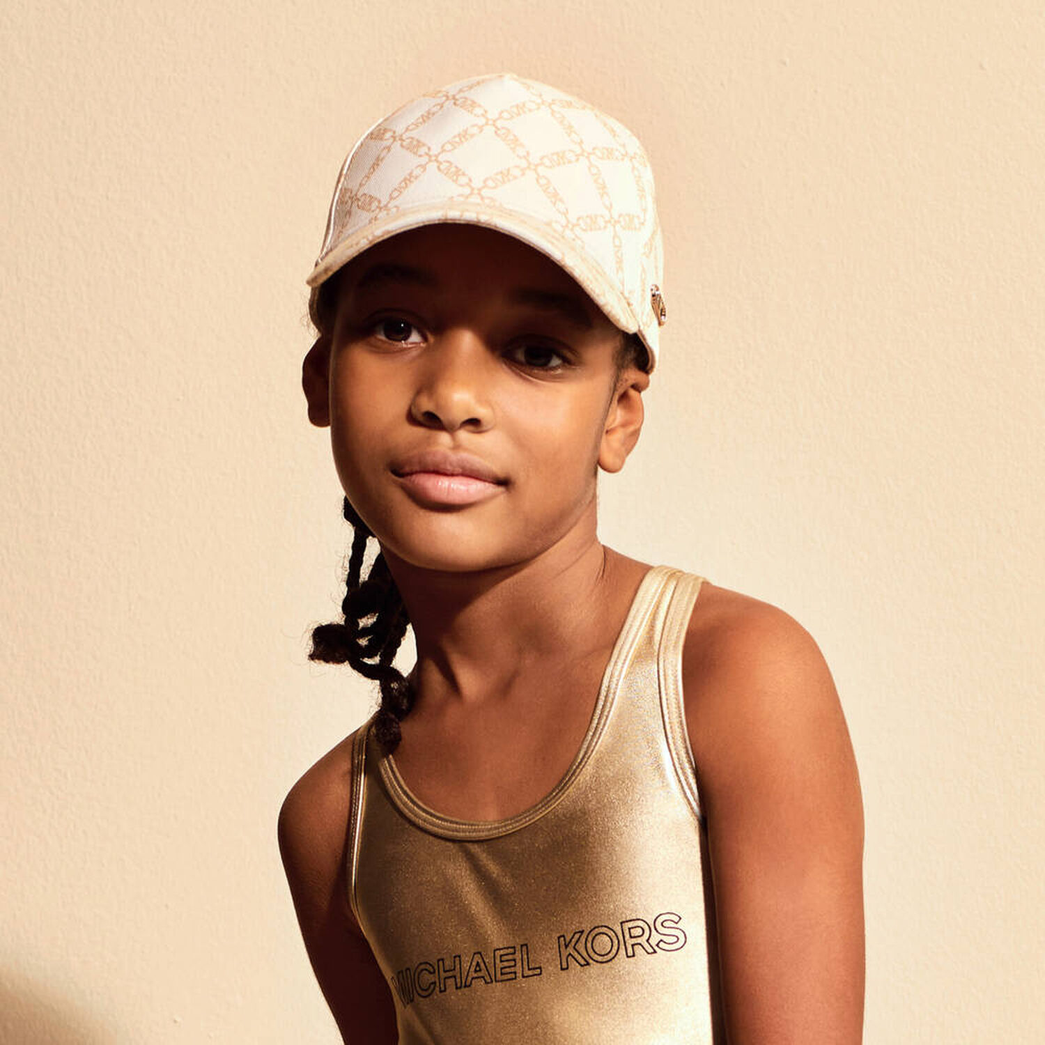 Girls Ivory & Gold Logo Cap, 1, hi-res image number null