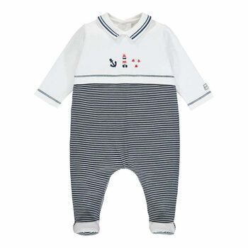 Baby Boys White & Navy Babygrow