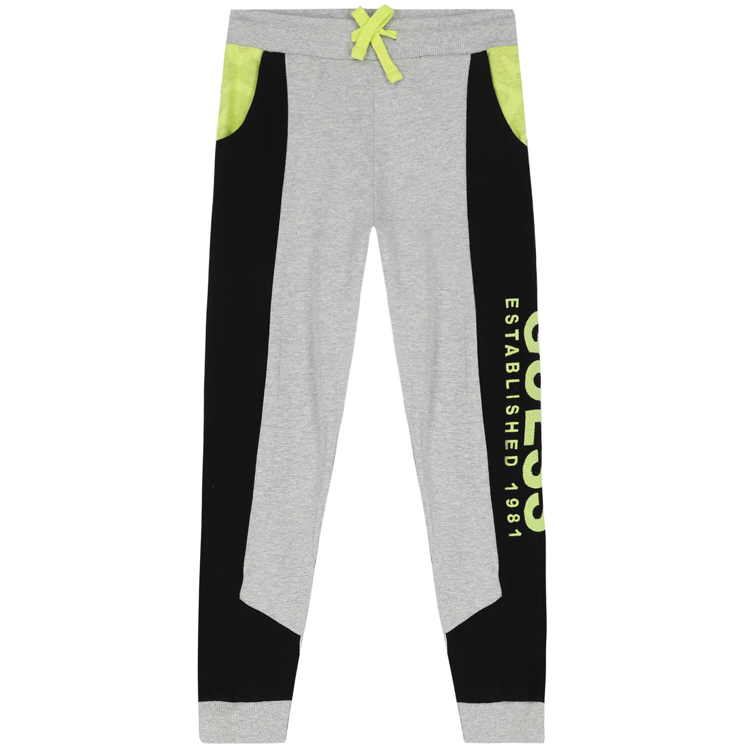 Boys Grey & Neon Green Logo Joggers, 1, hi-res