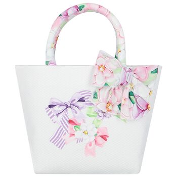 Girls Ivory Bow Floral Hand Bag