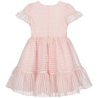Girls Pink & Ivory Organza Stripe Dress, 1, hi-res