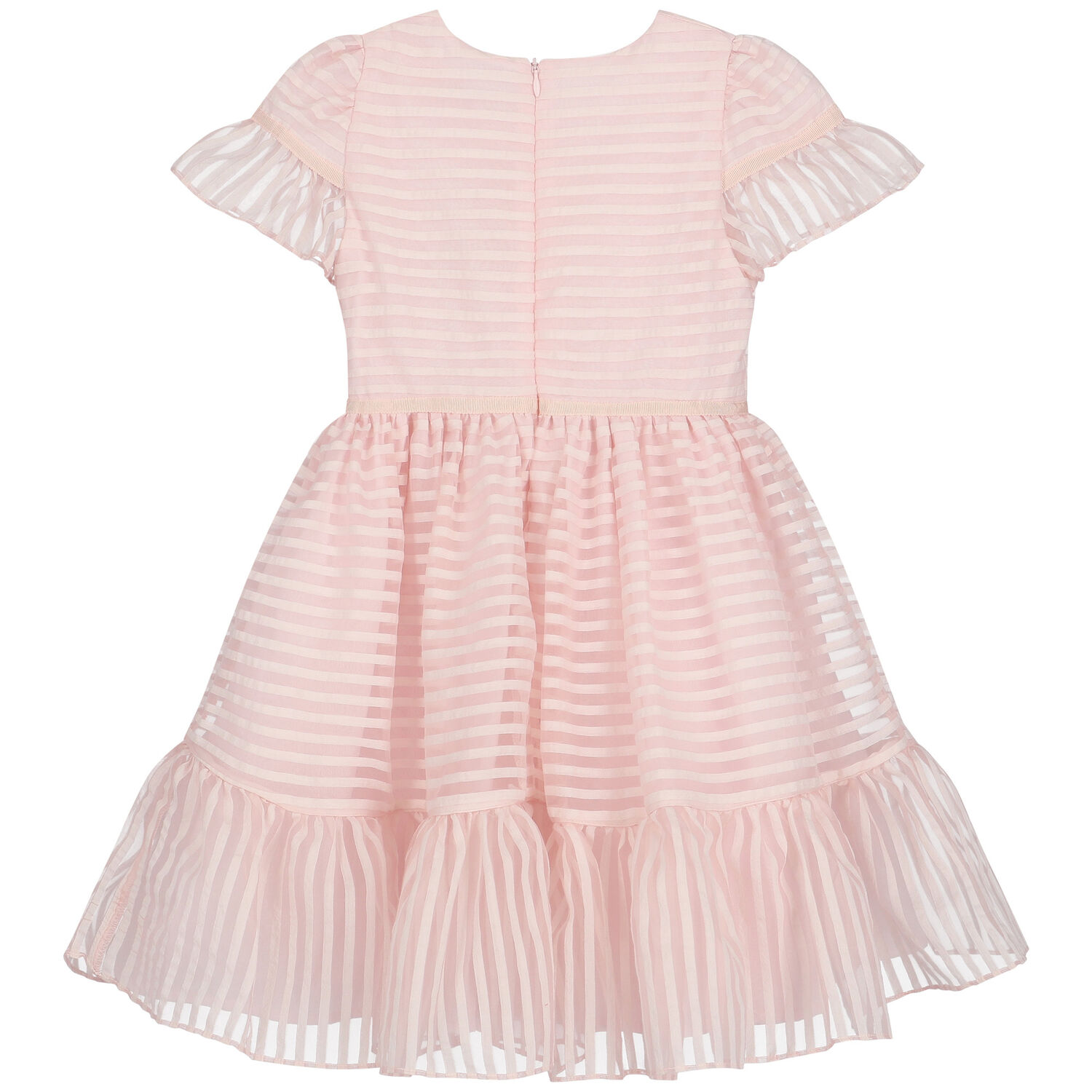 Girls Pink & Ivory Organza Stripe Dress, 1, hi-res image number null