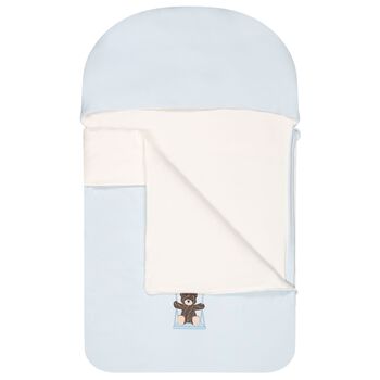 Baby Boys White & Blue Teddy Bear Logo Nest