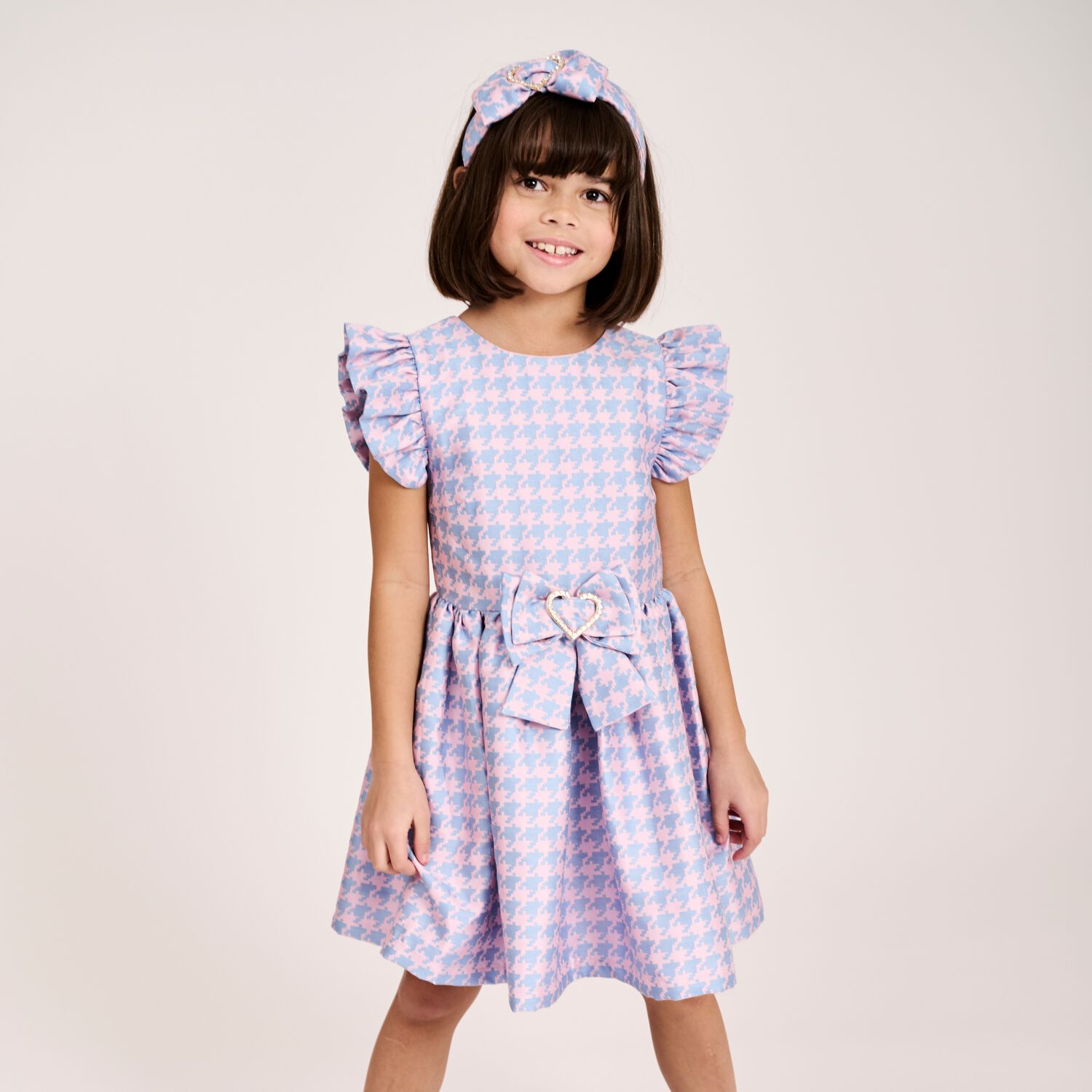 Girls Blue & Pink Houndstooth Dress, 1, hi-res image number null