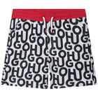 Boys Black & White Logo Swim Shorts, 1, hi-res