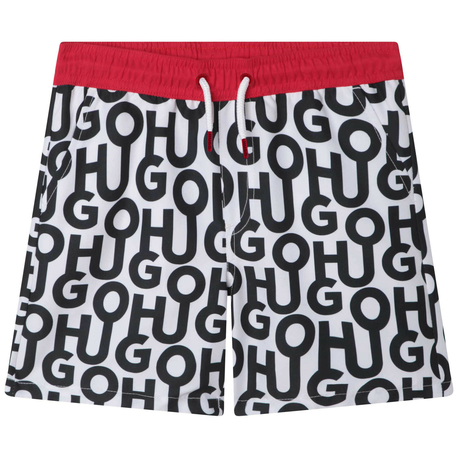 Boys Black & White Logo Swim Shorts, 1, hi-res
