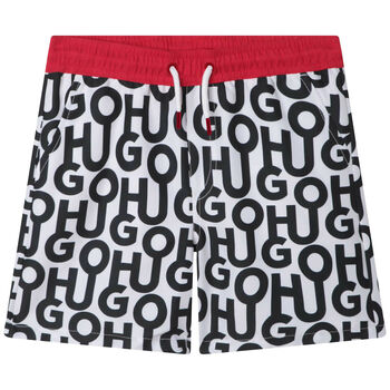 Boys Black & White Logo Swim Shorts