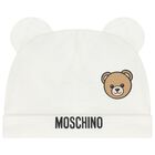 White Teddy Bear Logo Hat & Bib Baby Gift Set, 1, hi-res