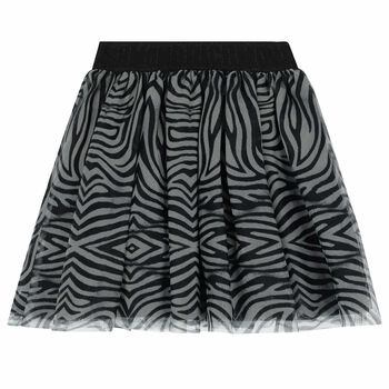 Girls Black & Grey Logo Embellished Skirt