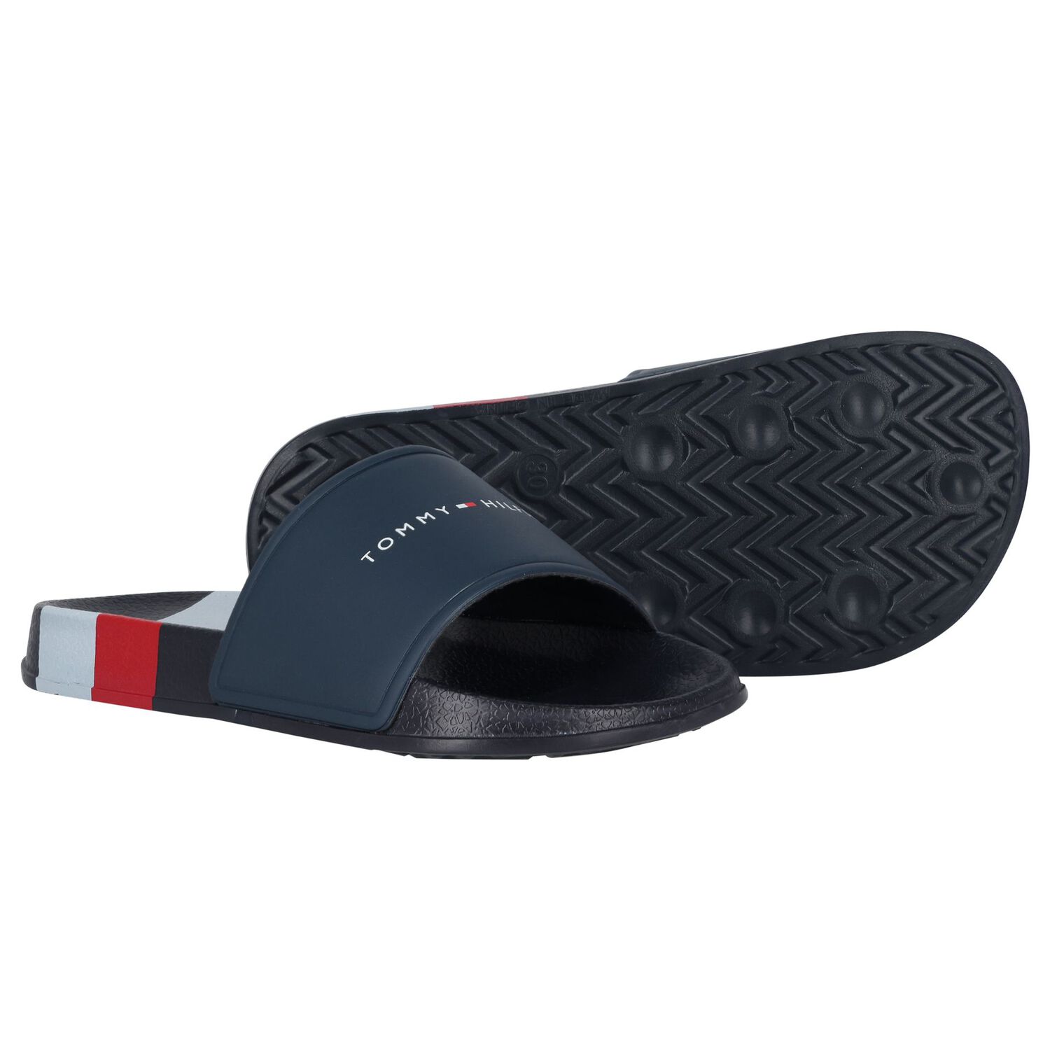 Boys Navy Blue Striped Logo Sliders, 1, hi-res