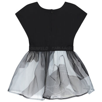 Younger Girls Black & White Logo Organza Dress