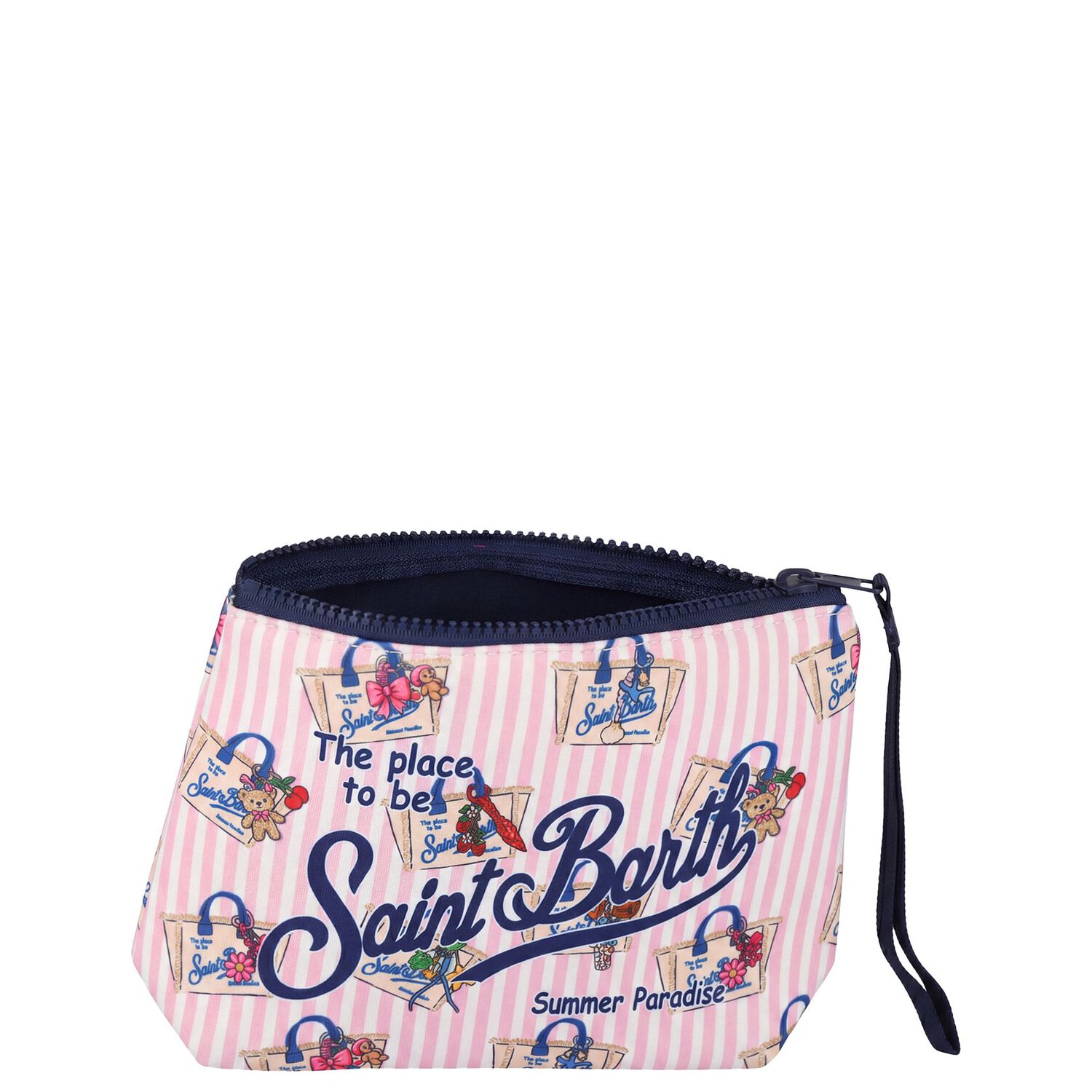 Girls White & Pink Striped Aline Logo Pouch ( 15cm ), 1, hi-res
