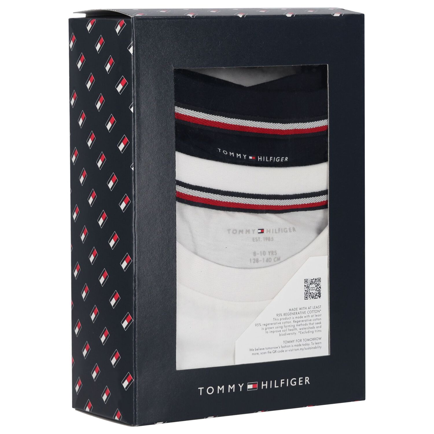 Boys White & Navy Blue Cotton Logo Long Sleeve Top( 2-Pack ), 1, hi-res