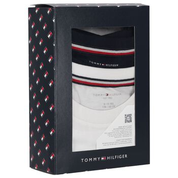 Boys White & Navy Blue Cotton Logo Long Sleeve Top( 2-Pack )