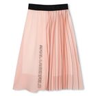 Girls Pink & Black Logo Pleated Skirt, 1, hi-res