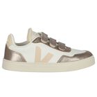 Girls White & Gold Leather Trainers , 1, hi-res