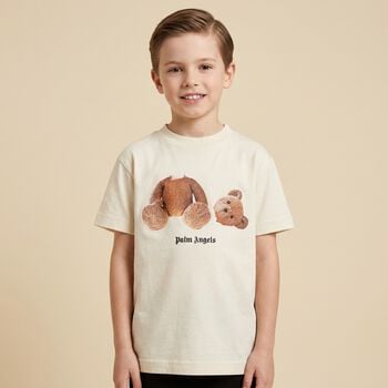 Boys Ivory Teddy Bear Logo T-Shirt