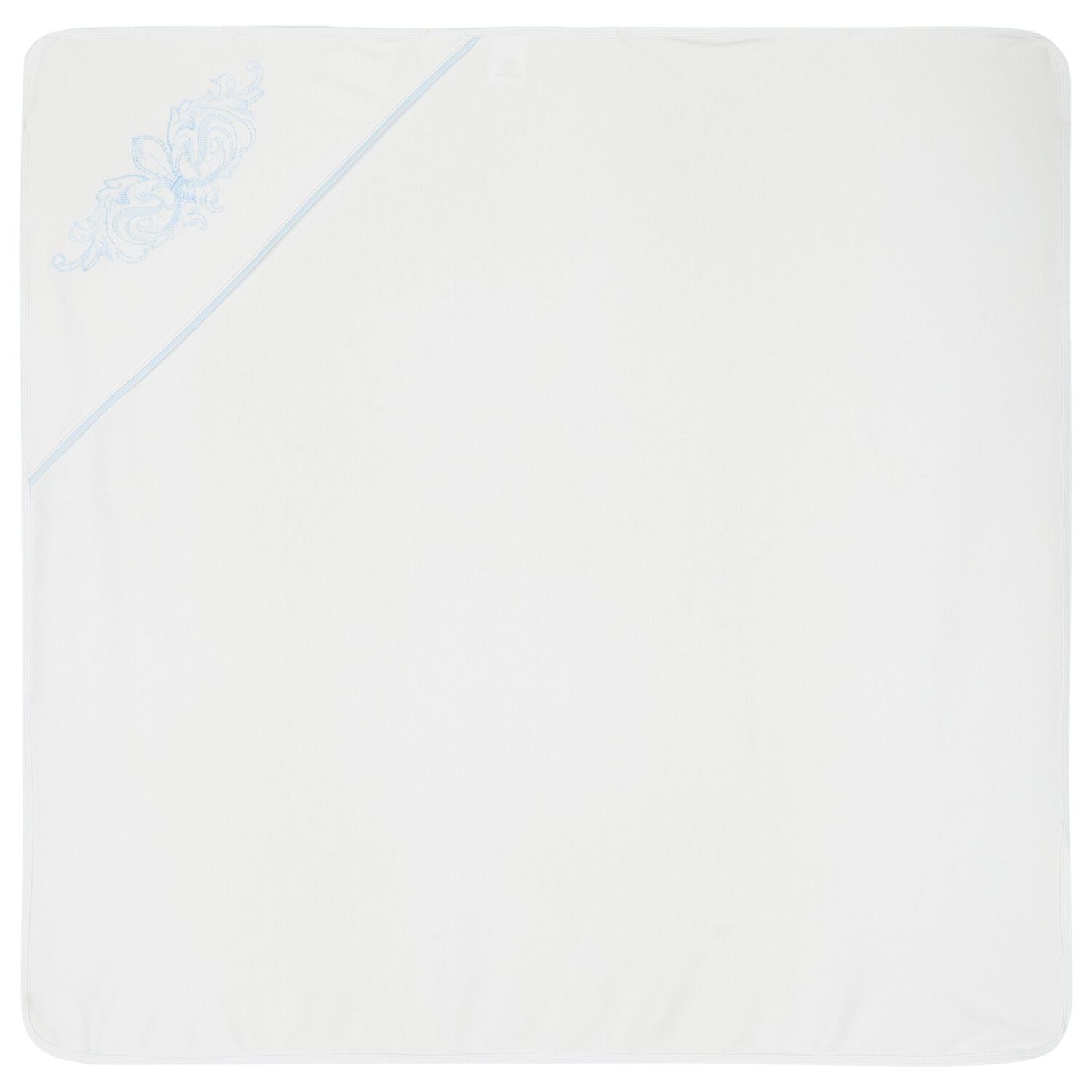 Baby Boys White & Blue Embroidered Blanket & Hat Set, 1, hi-res