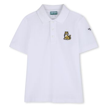 Boys White Tiger Logo Polo Shirt