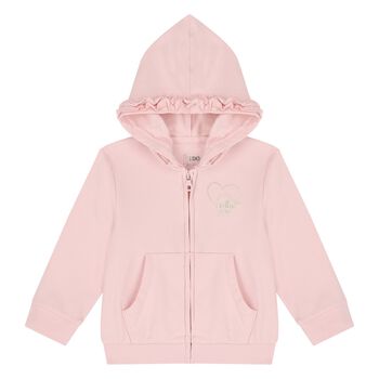 Younger Girls Pink Ruffled Hooded Zip Up Top