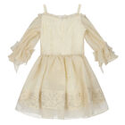 Girls Ivory & Gold Brocade Dress, 1, hi-res