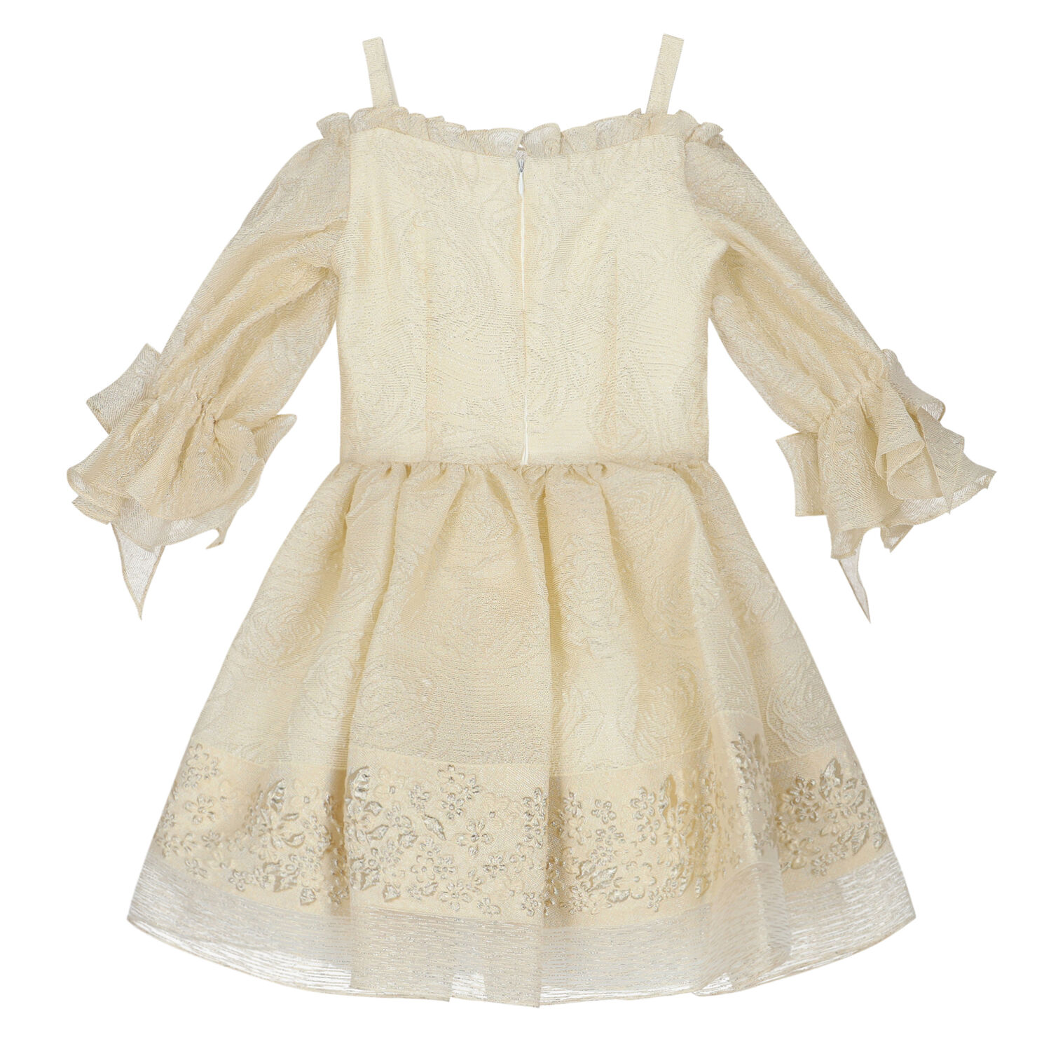 Girls Ivory & Gold Brocade Dress, 1, hi-res image number null