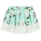 Girls White & Green Floral Skirt Set, 1, hi-res