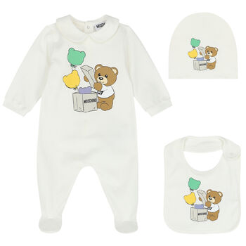 Ivory Teddy Bear Logo Babygrow Gift Set
