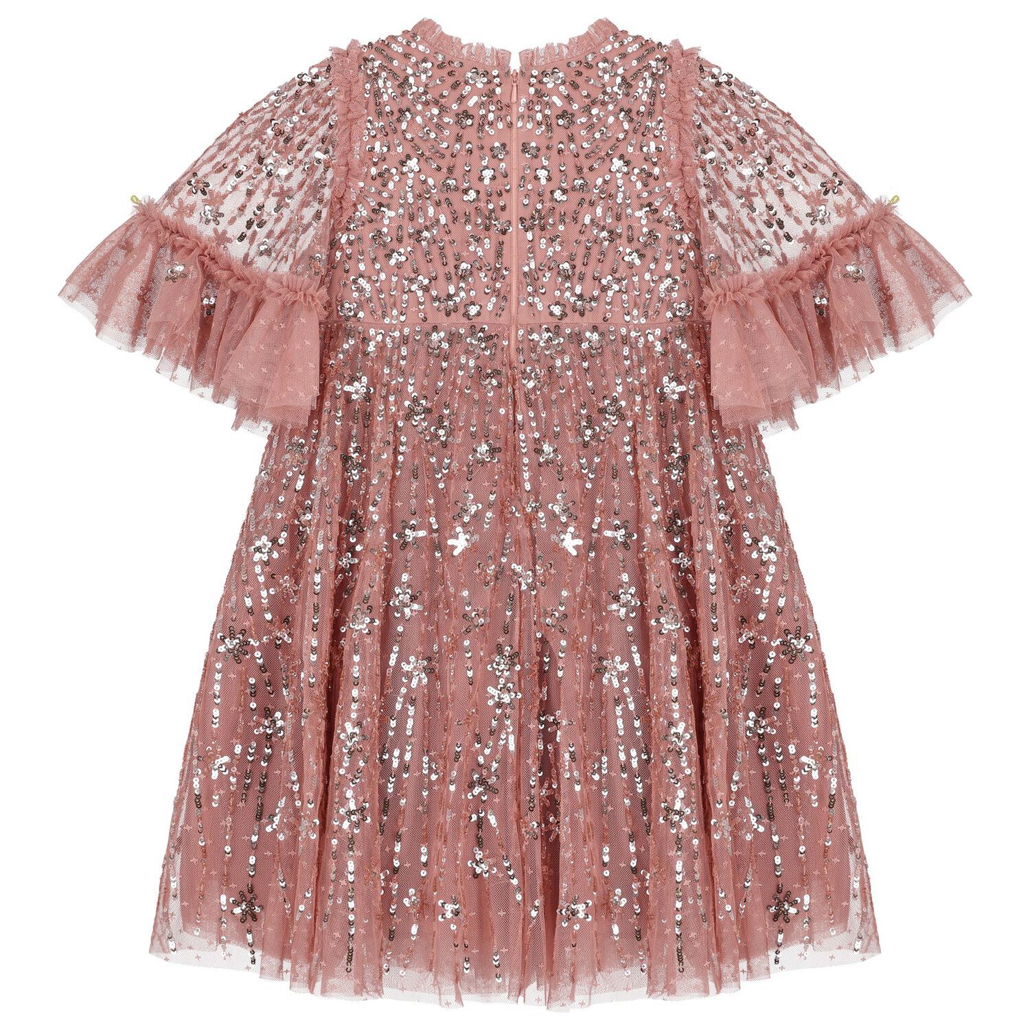 فستان بنات تول مزين بالترتر باللون الوردي, 1, hi-res image number null