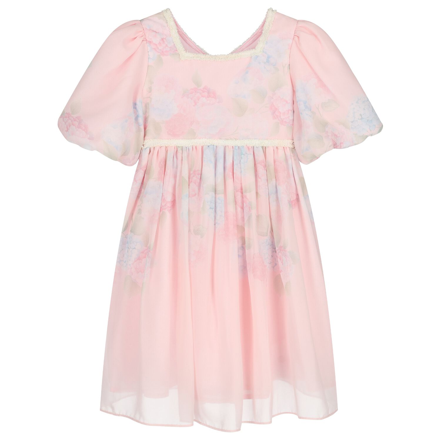 Girls Pink Floral Chiffon Dress, 2, hi-res