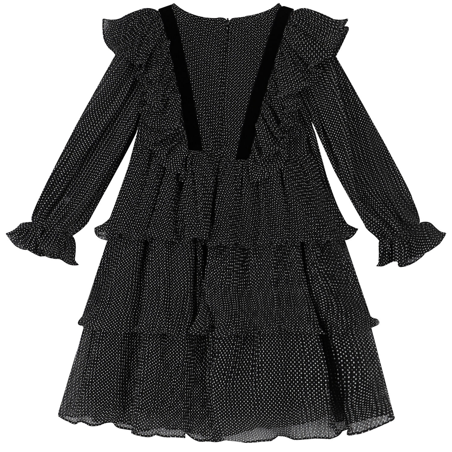 فستان بنات شيفون منقط باللون الأبيض والأسود, 1, hi-res