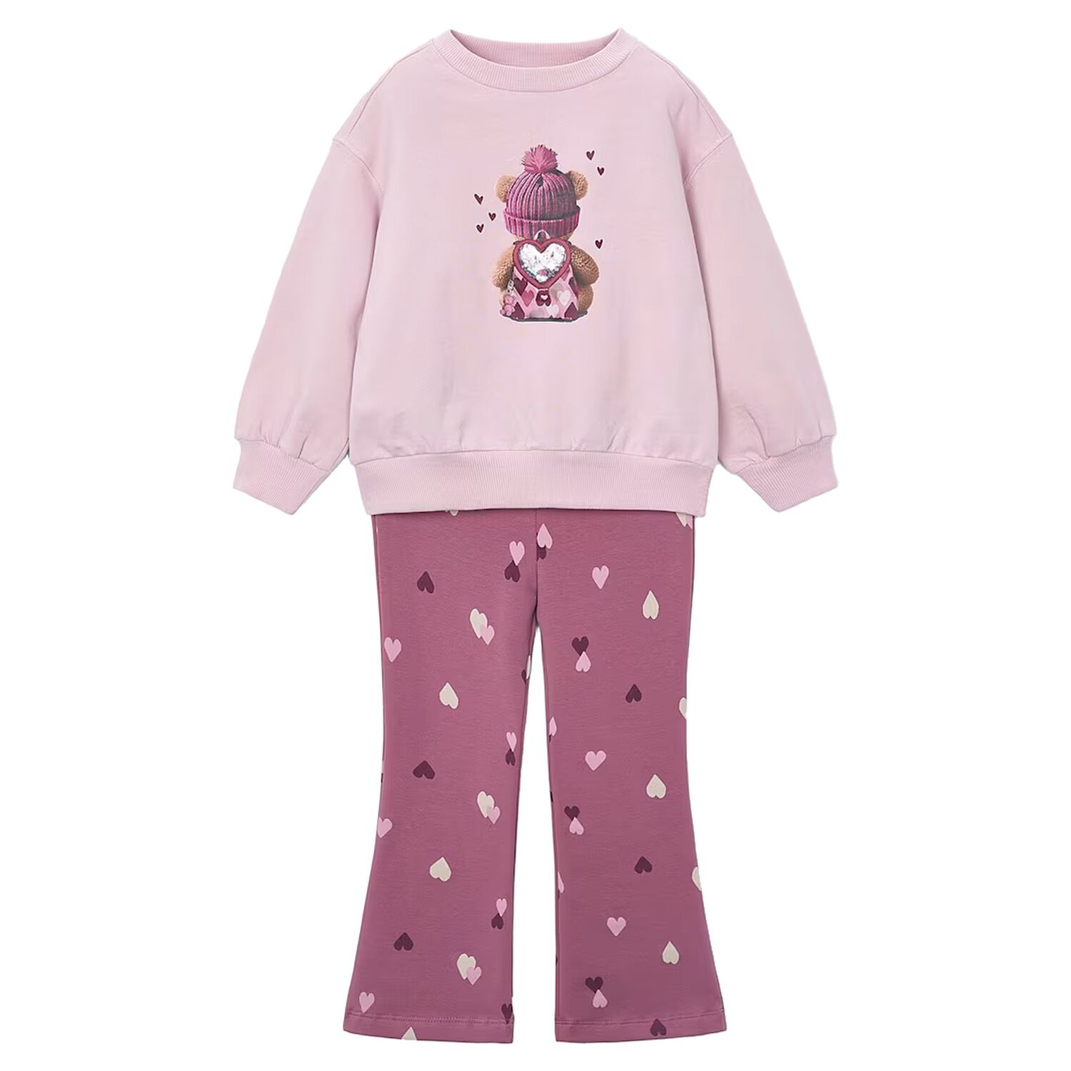 Girls Pink Teddy Bear Leggings Set, 2, hi-res