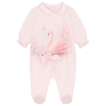 Baby Girls Pink Swan Babygrow