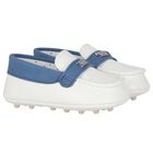 Baby Boys White & Navy Pre-Walker Moccasins, 2, hi-res