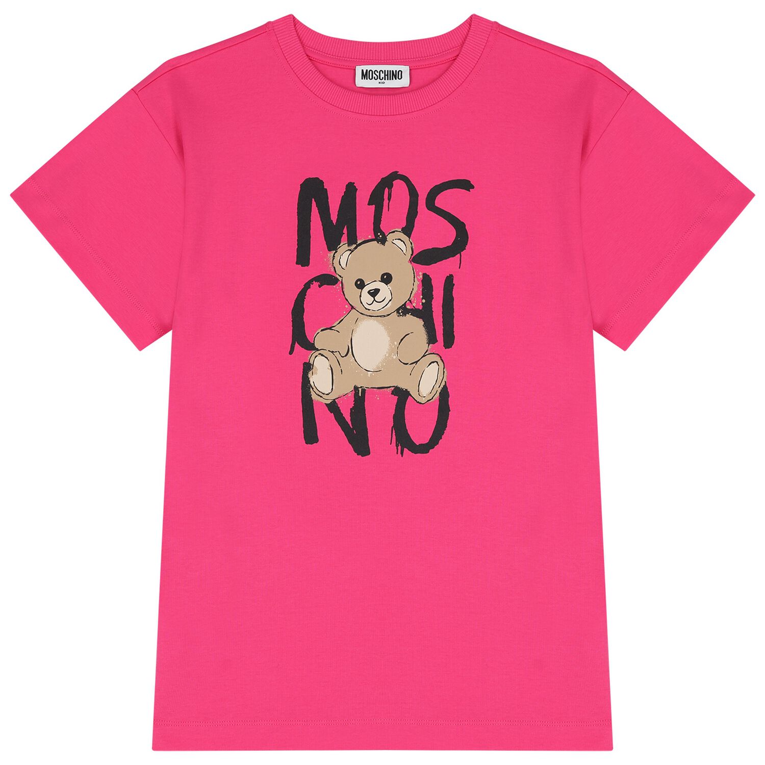 Girls Pink Teddy Bear Logo Dress, 1, hi-res