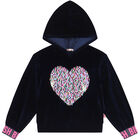 Girls Navy Blue Heart Logo Hooded Top, 1, hi-res