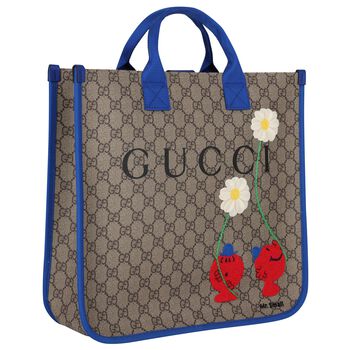 Girls Beige GG Supreme Floral Tote Bag ( 39cm )