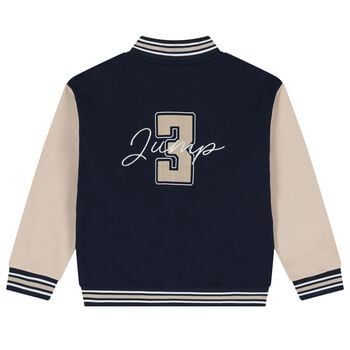 Boys Navy Blue & Beige Basketball Bomber Jacket