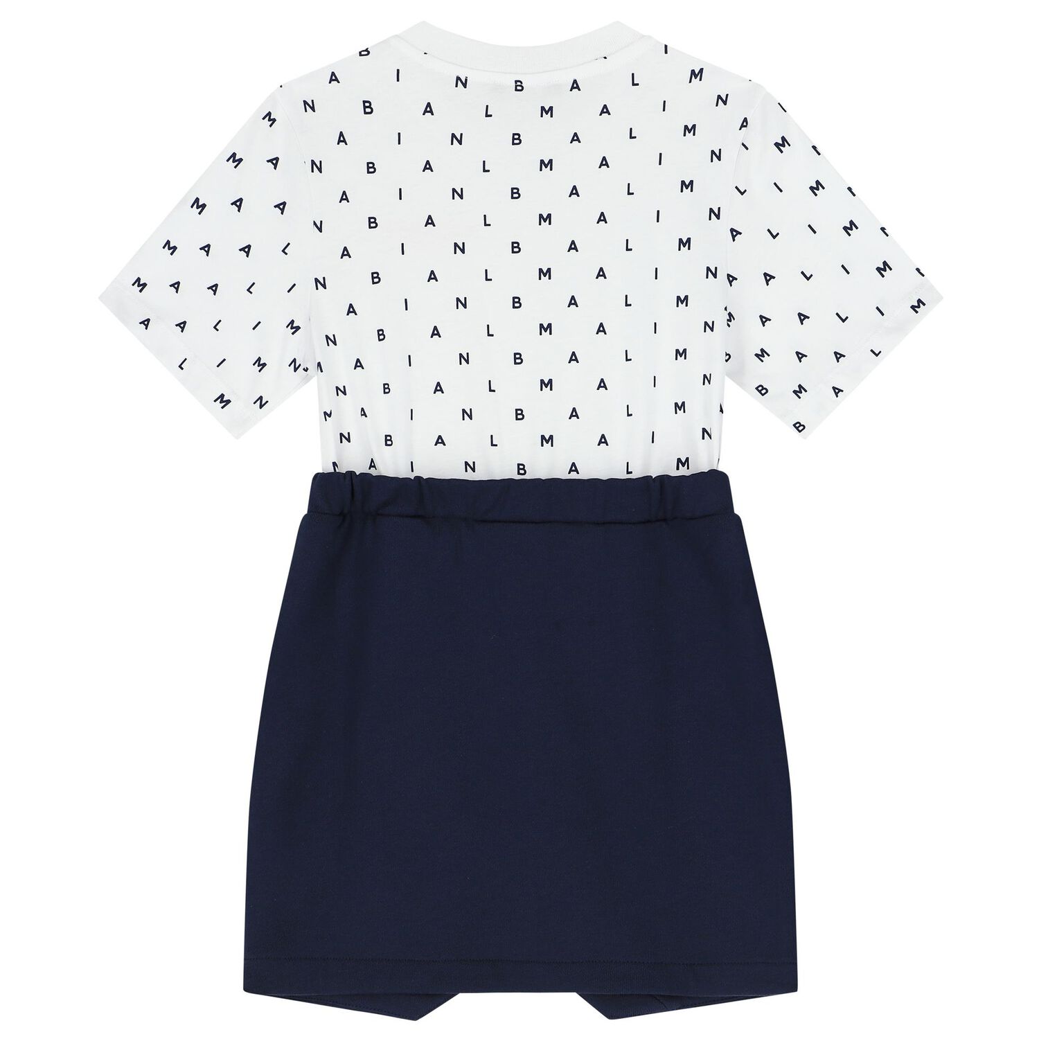 Girls White & Navy Blue Logo Dress, 1, hi-res