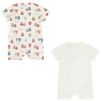 Baby Boys Ivory Teddy Bear Romper ( 2-Pack )