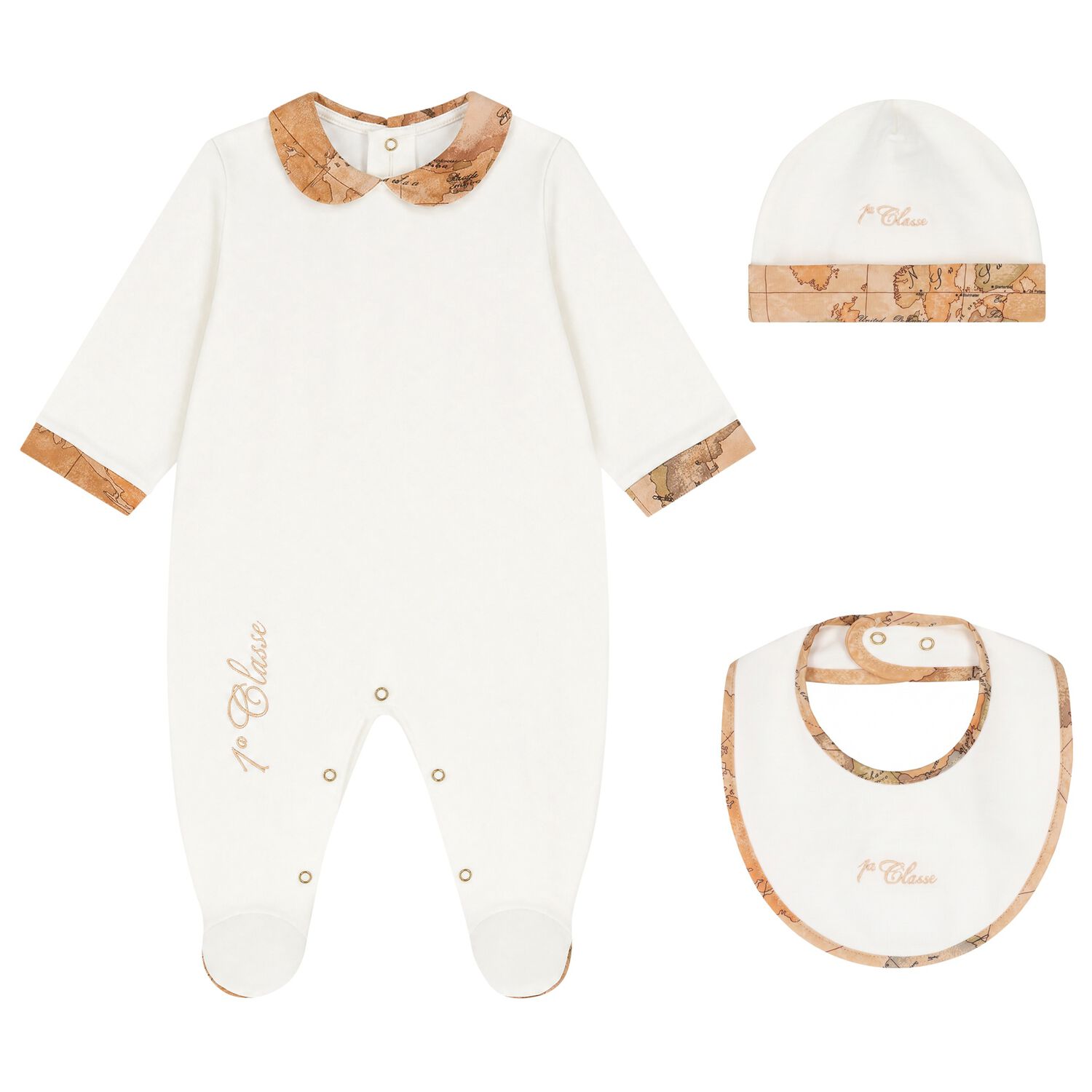 Baby Boys Navy Blue & Beige Geo Map Babygrow Gift Set, 1, hi-res