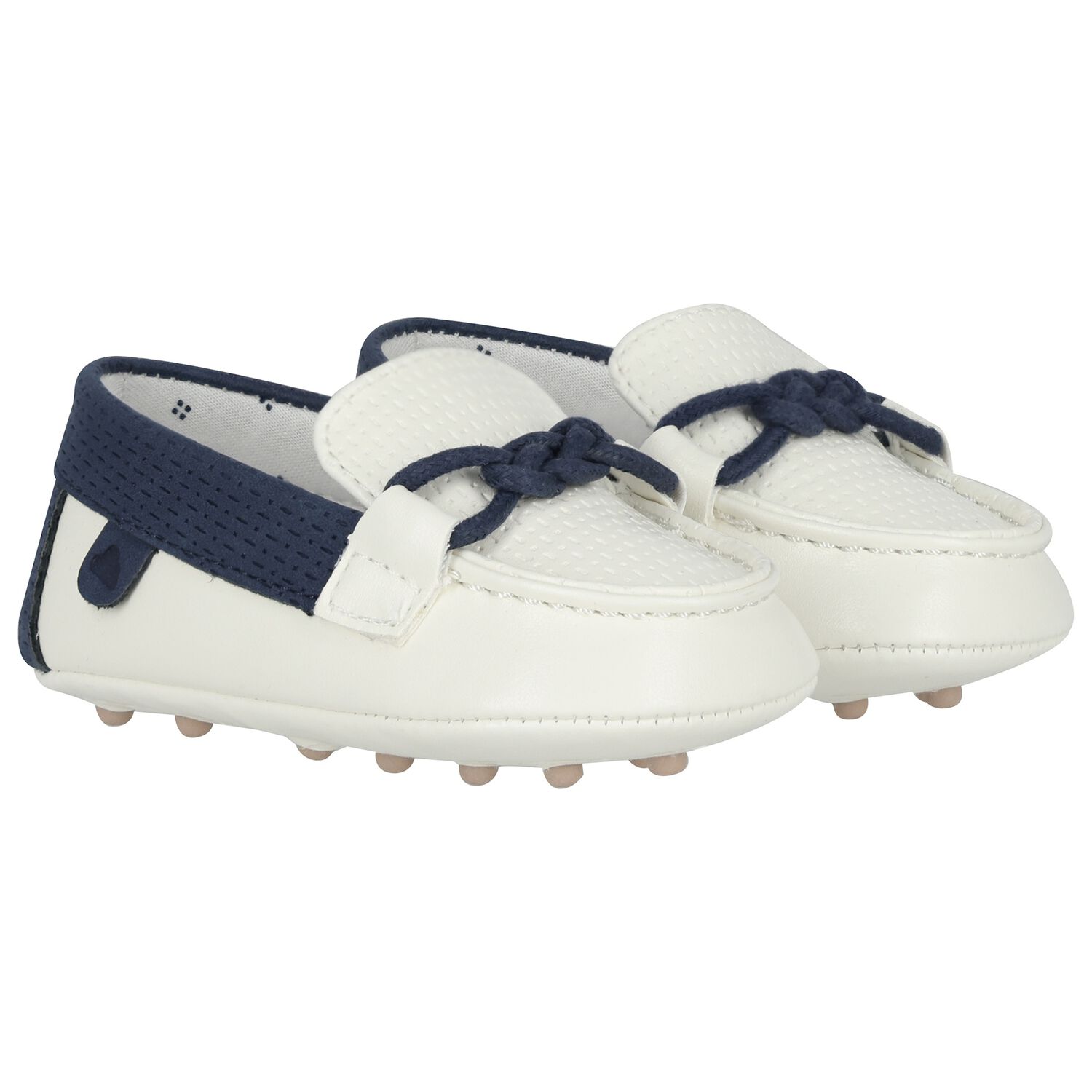 Baby Boys Ivory & Navy Blue Leather Pre Walker Moccasins, 4, hi-res