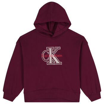 Girls Burgundy Logo Hooded Top