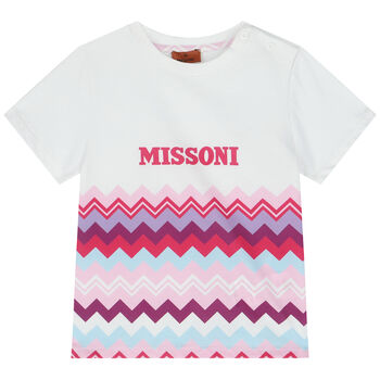 Younger Girls White Logo Zigzag T-Shirt