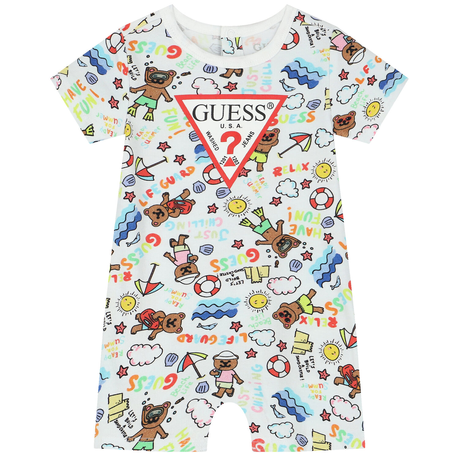 White Logo Romper, 3, hi-res