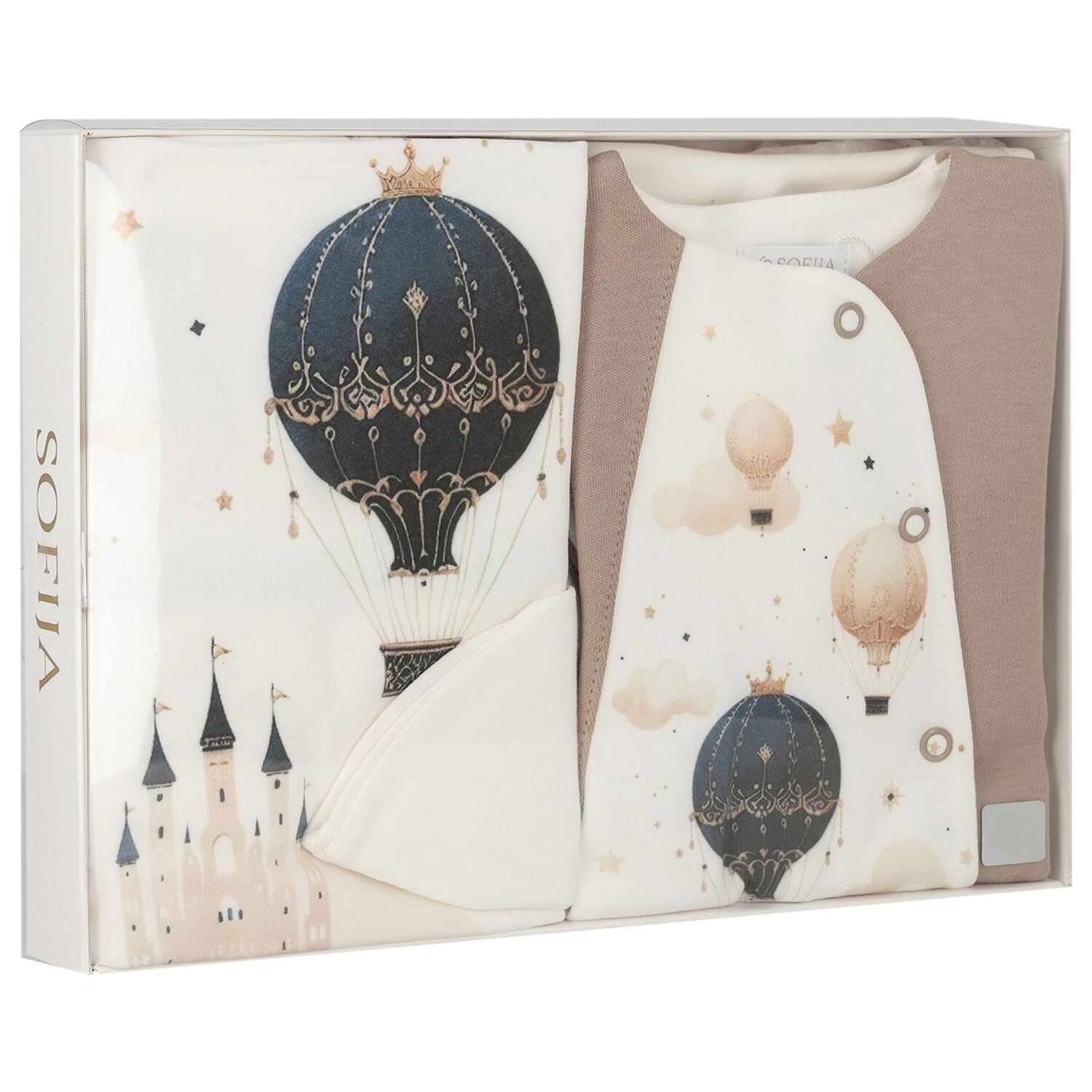 Ivory & Beige Balloon Babygrow Gift Set, 1, hi-res