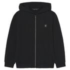 Boys Black Hooded Zip Up Top, 3, hi-res