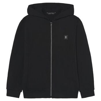 Boys Black Hooded Zip Up Top