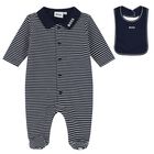 Baby Boys Navy Blue & White Striped Babygrow Gift Set, 1, hi-res